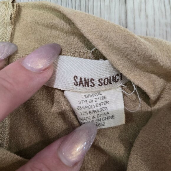 Sans Souci Sleeveless mock neck Beige shift mini dress boho casual comfortable L - Picture 3 of 3